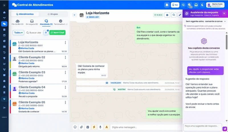 Assistente no chat no OibotCRM