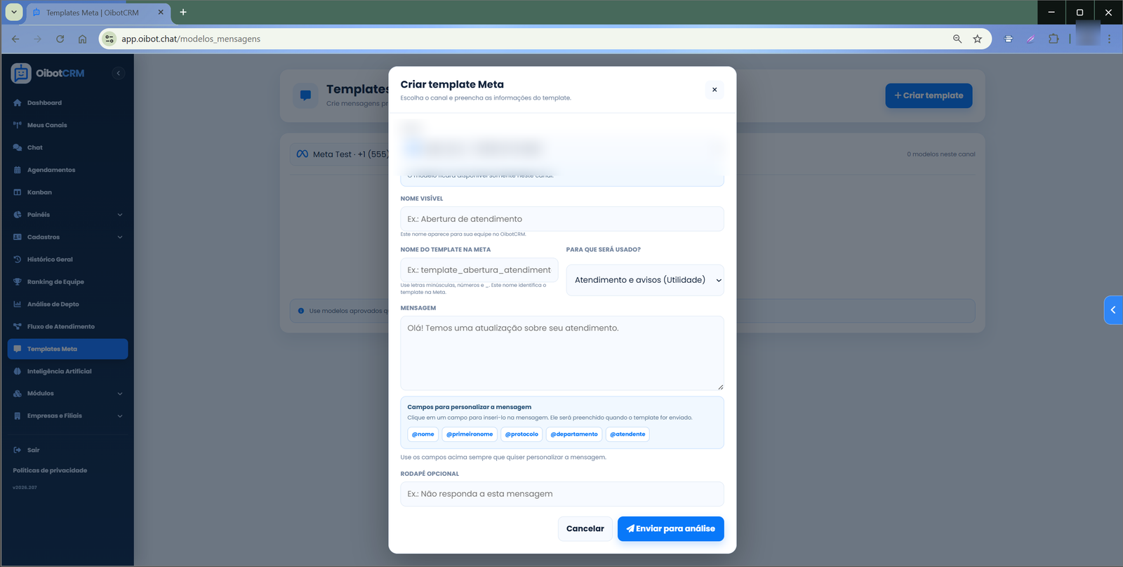 Templates oficiais Meta